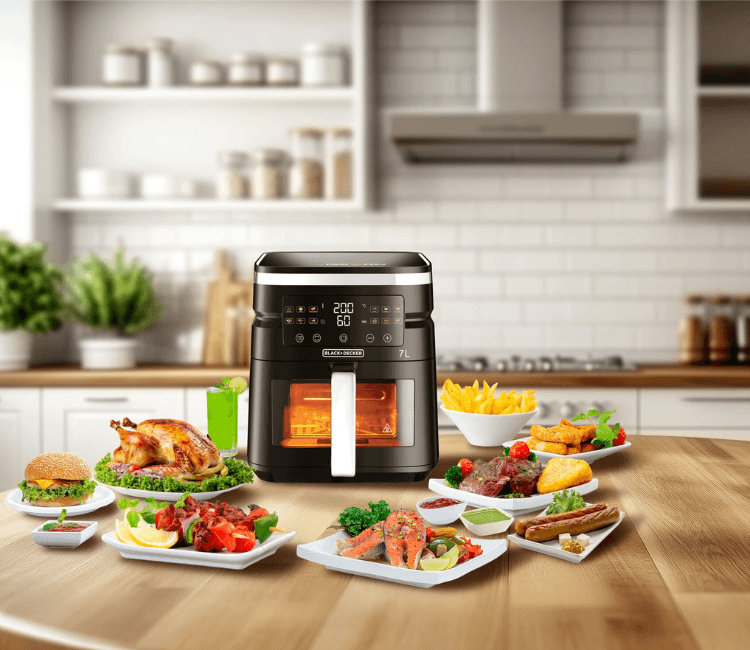Black+Decker AF7010-B5 Digital Aerofry 7.0L front view – oil-free cooking appliance in Africa