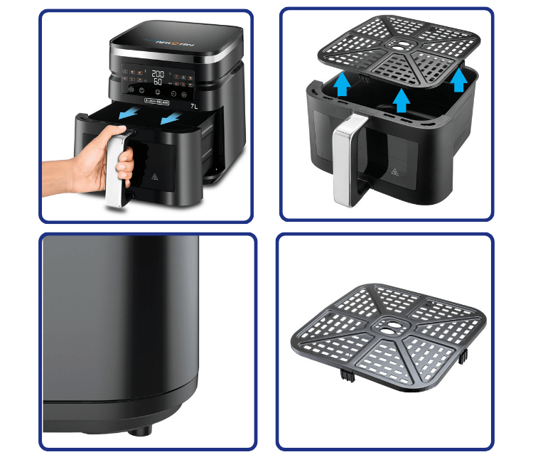 Sleek side profile of Black+Decker AF7010-B5 Digital Aerofry 7.0L for modern African kitchens