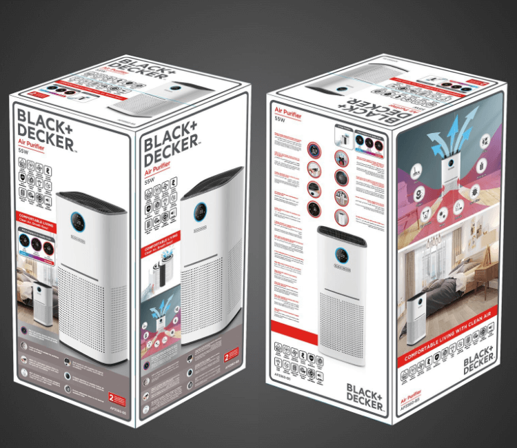 Black+Decker AP3560-B5 Air Purifier with packaging – available for retail and distribution in Africa