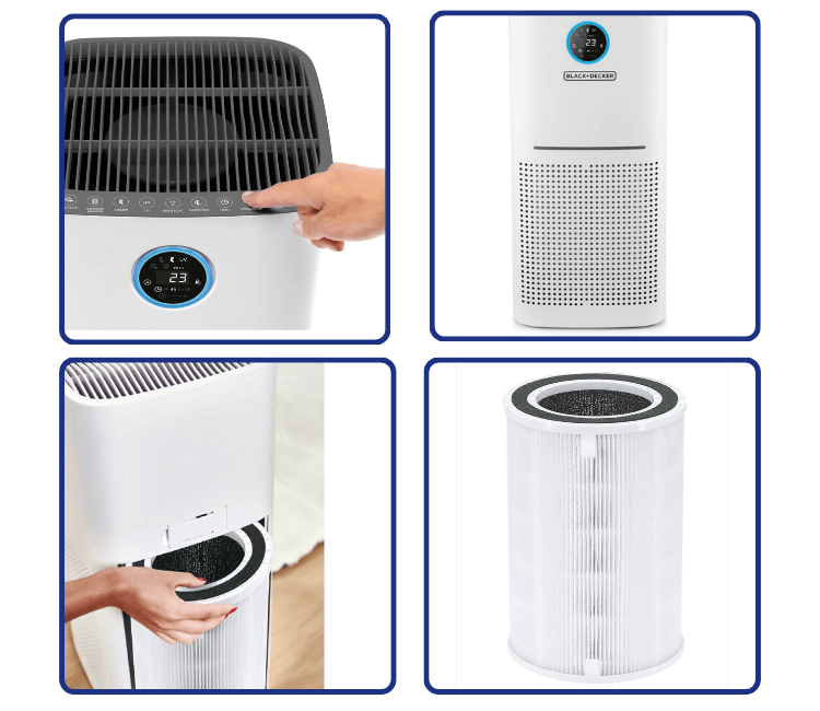 Black+Decker AP3560-B5 Air Purifier top panel – digital controls for customizable air purification in Africa