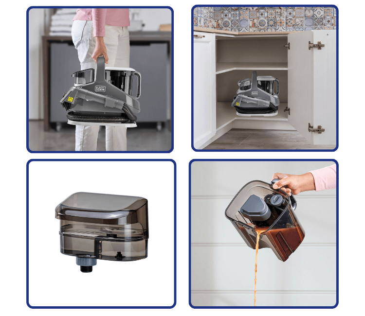 Black+Decker BHSC1350CHS-B5 lightweight and compact spot cleaner side view – easy to store and move