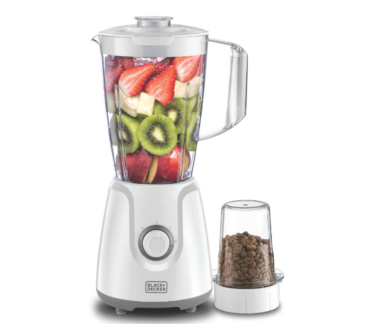 Black+Decker BX4030 400W Blender making a smoothie in a modern kitchen setting in Lagos, Nigeria.