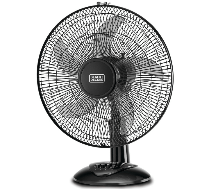 Black+Decker FD1620-B5 16-Inch Desk Fan, Black, with 60W Tropical Rated Motor and 3 Speed Settings for powerful air circulation.