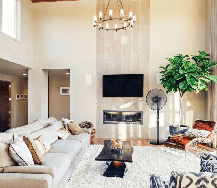 Black+Decker 16-Inch Pedestal Fan (FS1620R-B5) with Adjustable Height feature, showcasing its versatility for cooling large or high-ceiling rooms.