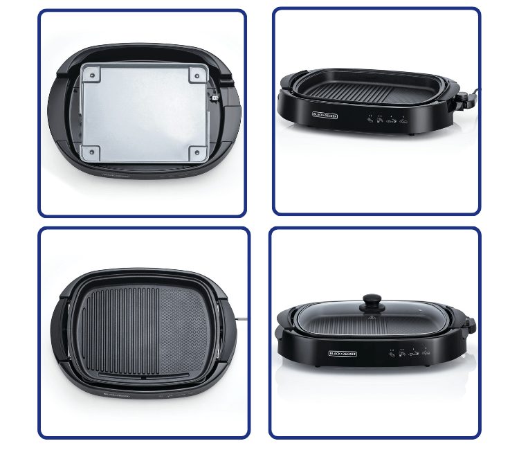 Close-up of the Black+Decker GH1500-B5 grill temperature control dial, showing variable heat settings for precise cooking of different food types.