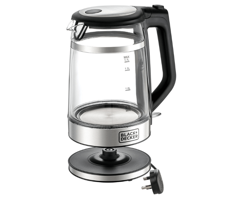 Close-up of the Black+Decker GK220-B5's cool-touch double wall exterior and ergonomic handle, highlighting superior heat insulation and safety features.