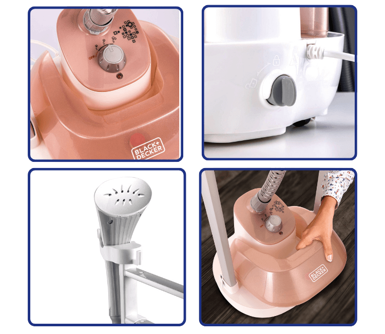 The Black+Decker GSTM2050-B 1785W Garment Steamer product packaging, showing key features and brand authentication for a reliable purchase in DVM Africa.