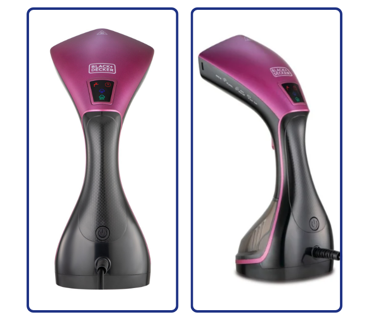 Black+Decker HSTD1600 portable garment steamer packed for travel, showcasing its compact size and light weight for business trips and holidays.