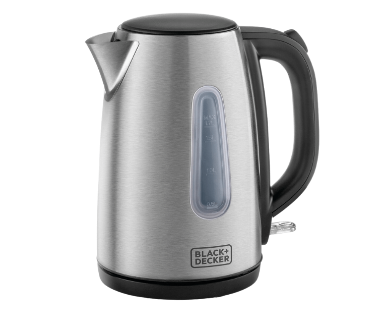 Close-up of the Black+Decker JC450-B5 kettle's water level indicator and removable anti-calc filter, ensuring clean, pure water for every pour.