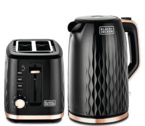 Black+Decker MBF90-B5 Breakfast Set, black toaster and kettle combo for quick and modern kitchen appliances in Africa.