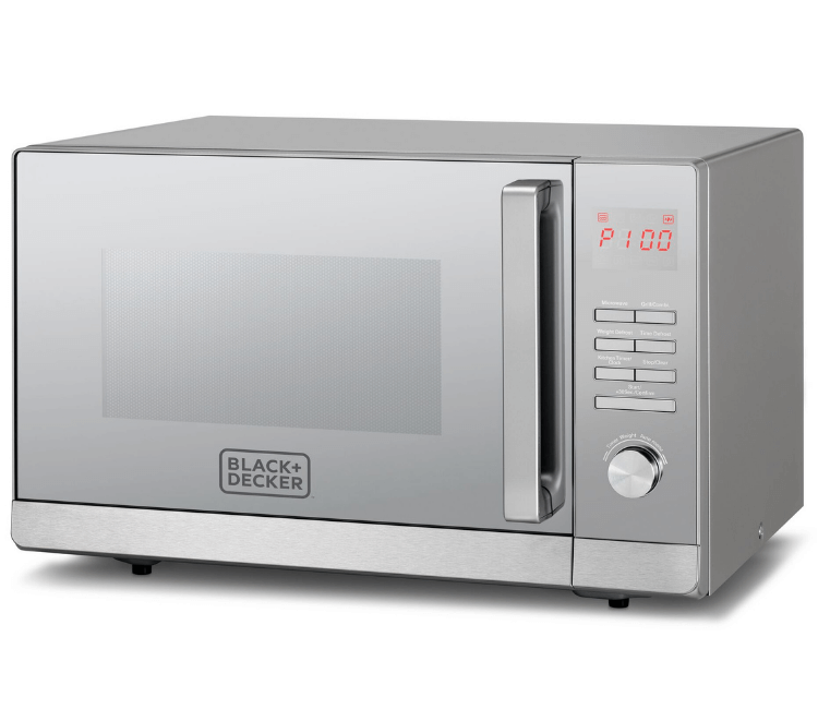 Black+Decker MZ30PGSS-B5 30L Stainless Steel Microwave with Grill Function for large-capacity, multi-functional kitchen use.