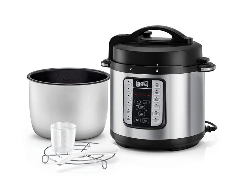 Black+Decker PCP1000-B5 6L Electric Pressure Cooker, a fast, energy-saving appliance for modern African kitchens, featuring multiple presets.