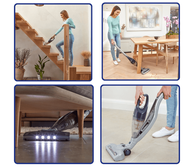 A person easily maneuvering the Black+Decker SVB520JW-B5 cordless vacuum on a hard floor or low-pile rug, demonstrating superior flexibility.