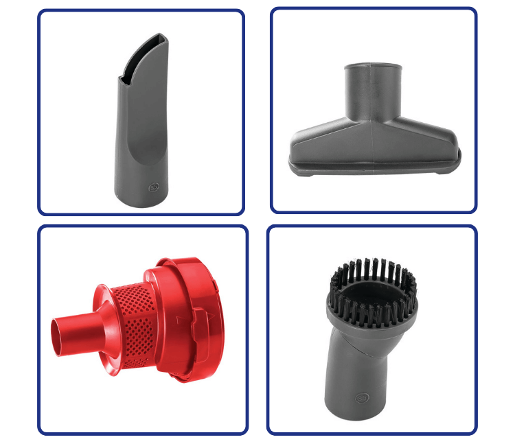 Close-up of the Black+Decker VM1680-B5's transparent bagless dust bin, highlighting the easy-empty feature and multi-cyclonic filtration system.