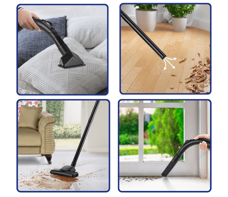 Black+Decker WV1450-B5 Wet Vacuum attachment cleaning up a large liquid spill from a hard floor, demonstrating powerful water suction.