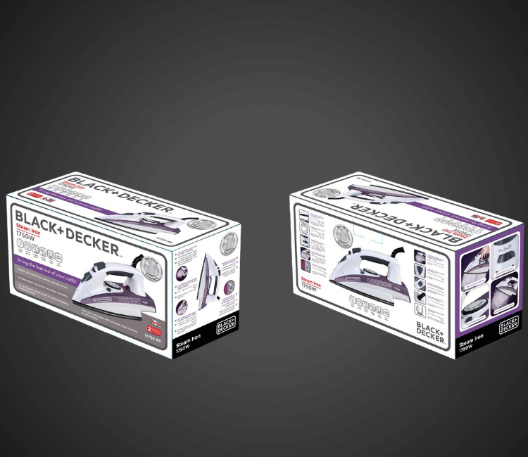 Black+Decker X1750-B5 iron's easy-to-read temperature dial and visible water tank, showing simple setting adjustments and steam control.