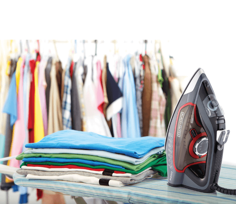 Close-up of the Black+Decker X2050-B5's smooth Ceramic Soleplate and powerful steam jet vents for perfect, effortless glide on all fabrics.