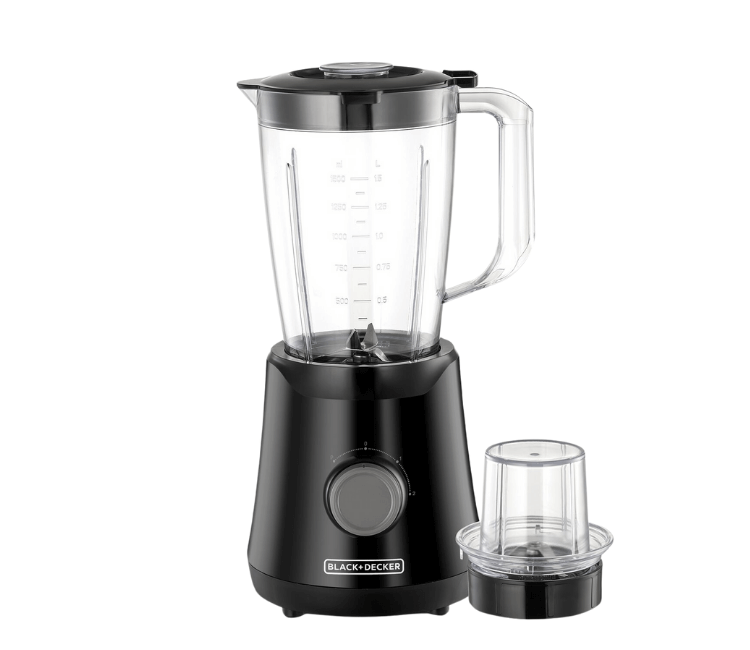 Black+Decker BX530-B5 500W Blender with Grinder Mill, Black finish, 1.5L jug, ideal for African kitchen.