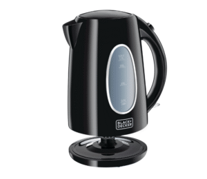 Black+Decker JC69-B5 Electric Kettle, black, with a cordless design and automatic shut-off for safe and fast water boiling.